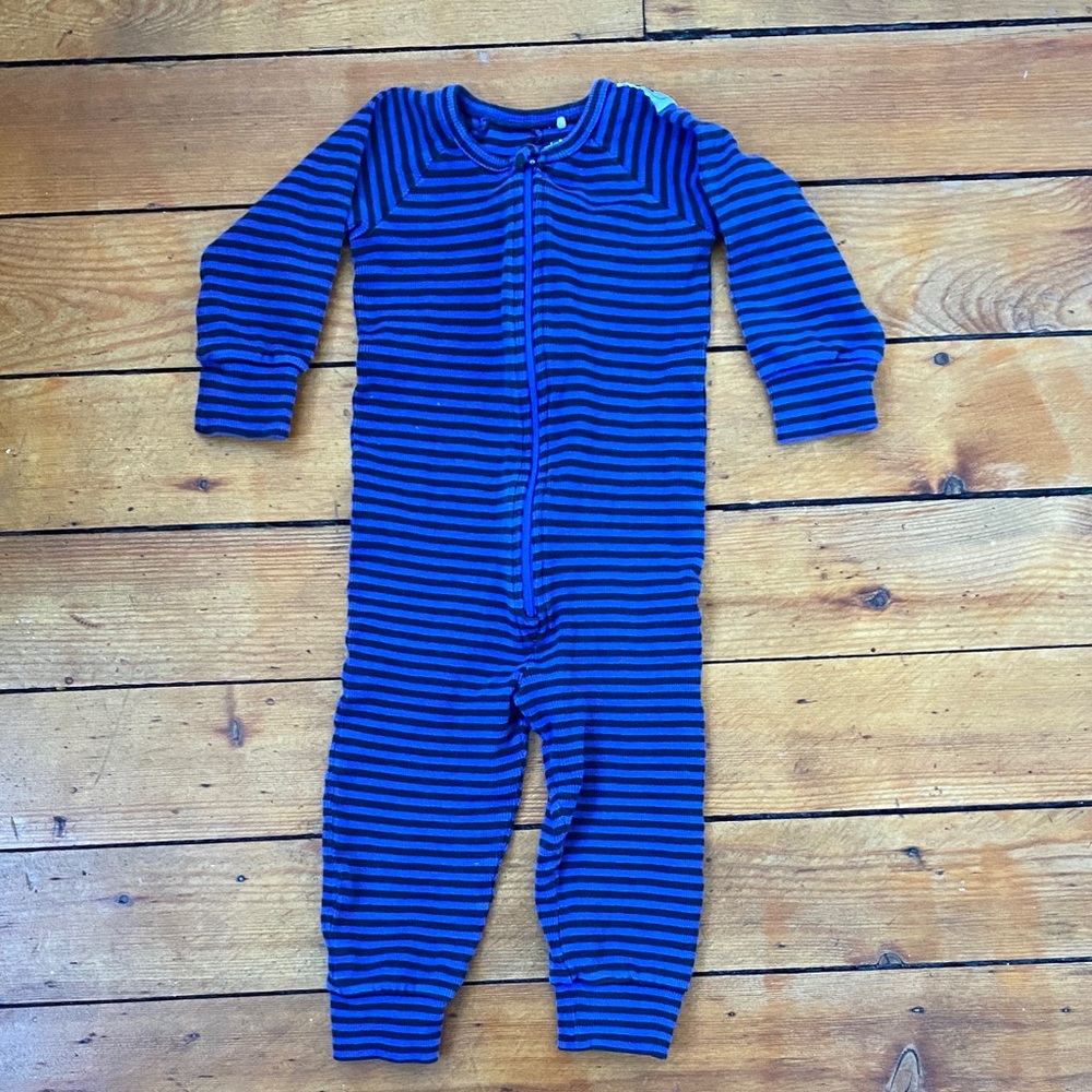 Mini Rodini Blue and Black Stripe Zip Onesie PJs - size 4-9 months (68/74cm)
